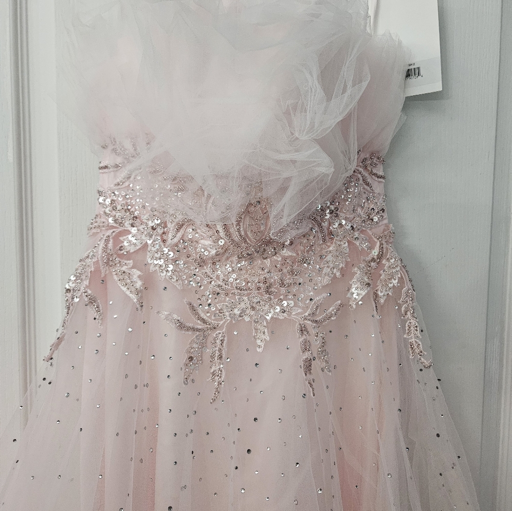 Mac Duggal Pink Ruffled Embroidered Sequins Steapless Pink Dress Size 2 NEW - Picture 3 of 12